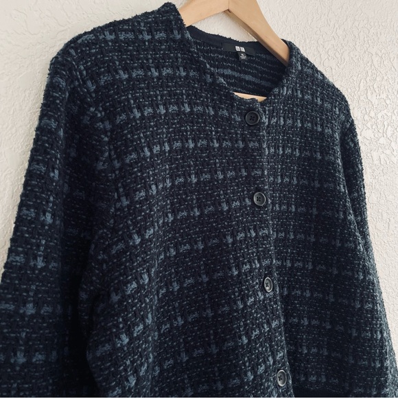 Uniqlo Knitted Short Jacket Blue Black Textured Size XL - Picture 5 of 14